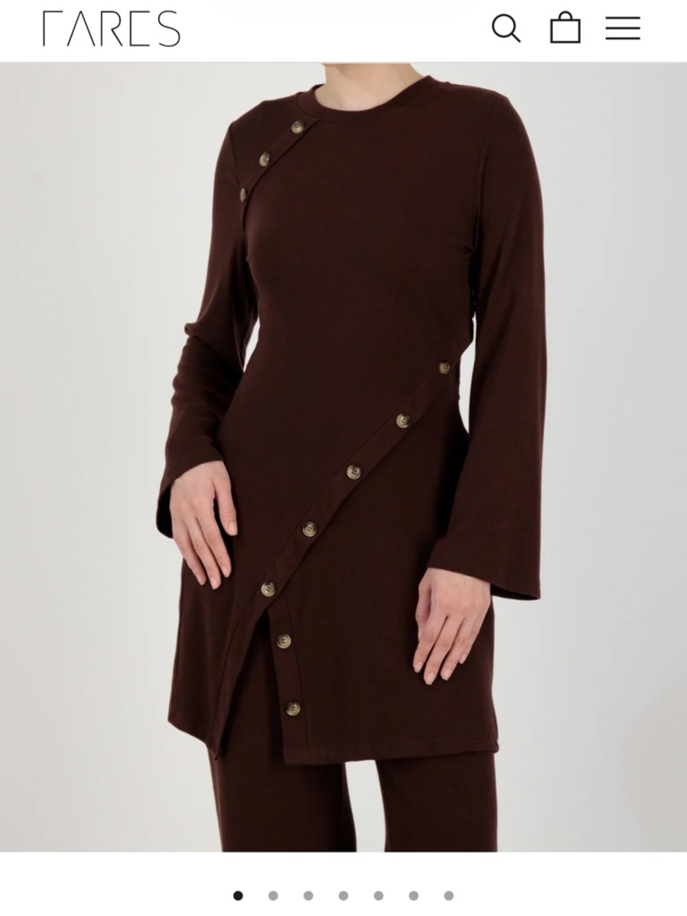 FARES Brown Button-Accent Tunic Top